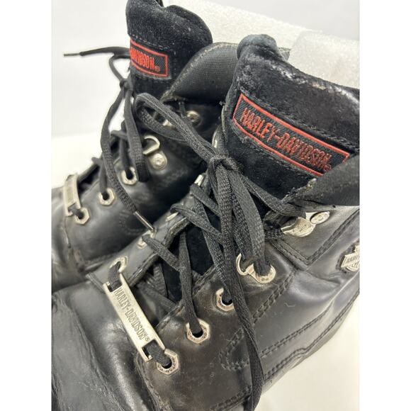 Harley Davidson Lace Up Ankle Boots Black Leather 11.5 Lug Sole Pewter Logo - Picture 6 of 11